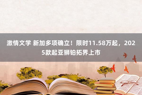 激情文学 新加多项确立！限时11.58万起，2025款起亚狮铂拓界上市